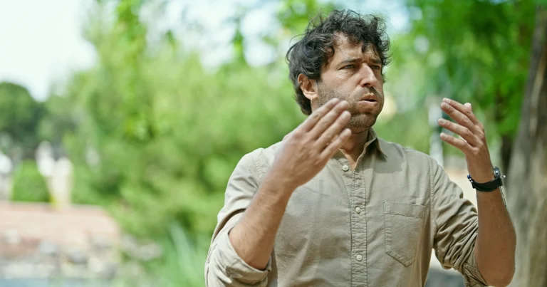 Person feeling shortness of breath discomfort.