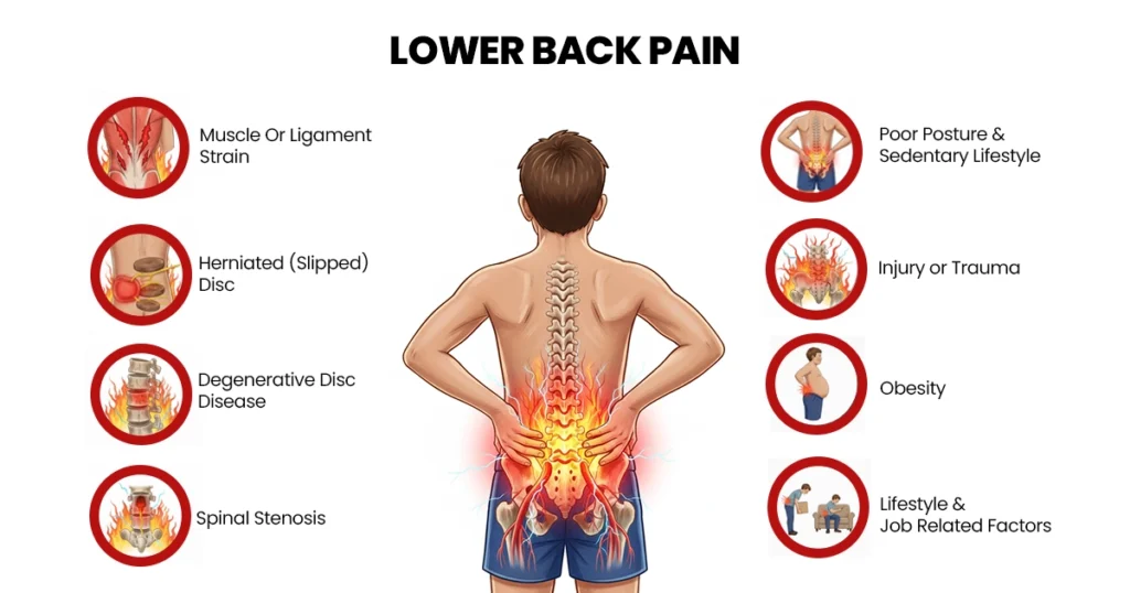 Common medical and lifestyle causes of lower back pain.