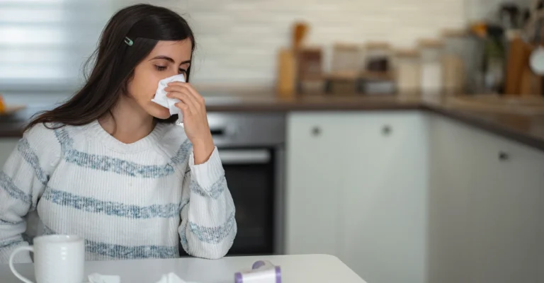 young-woman-blowing-nose-with-tissue-feeling-sick